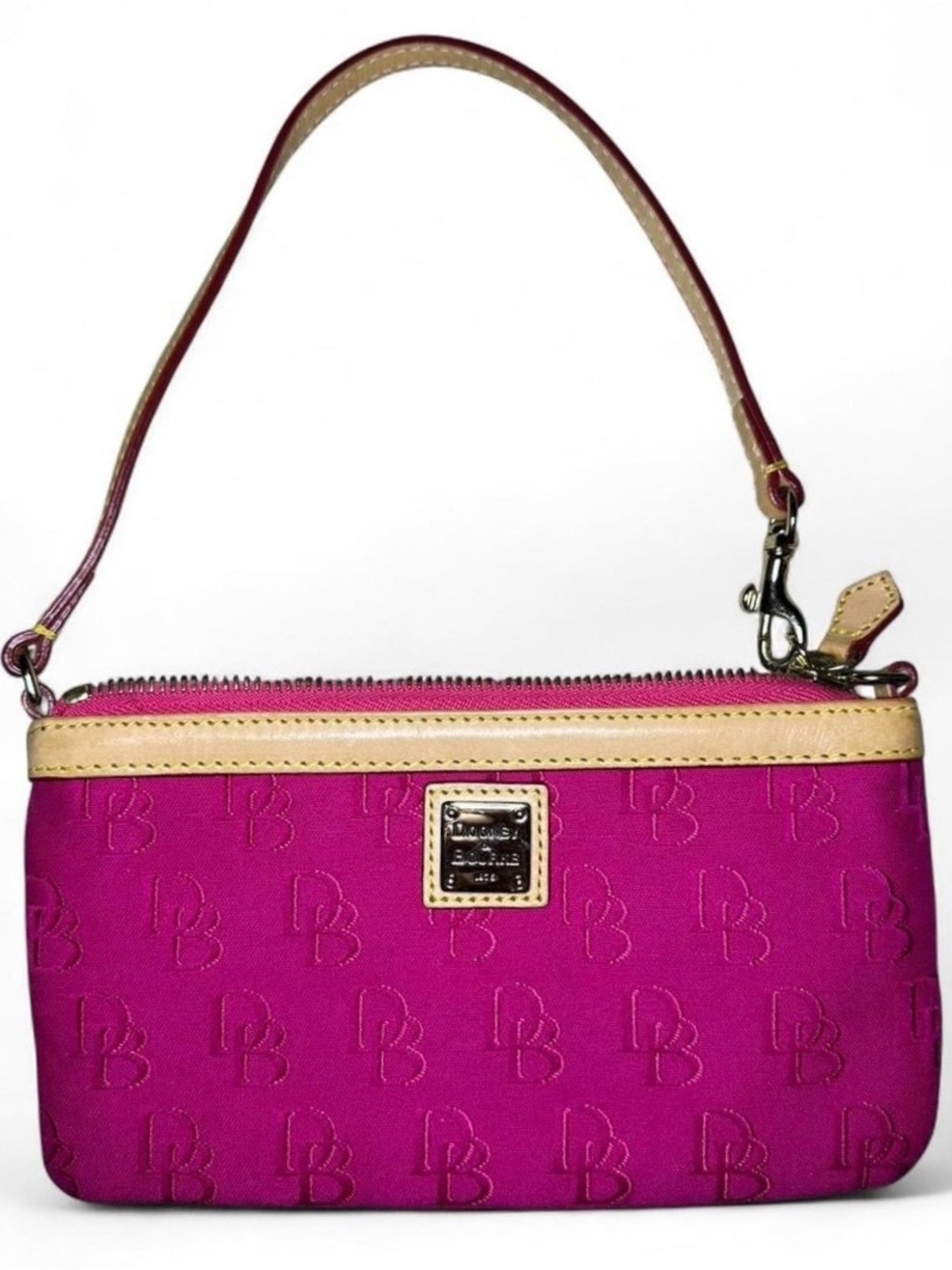Dooney & Bourke Hot Pink Signature Wristlet with Tan Trim